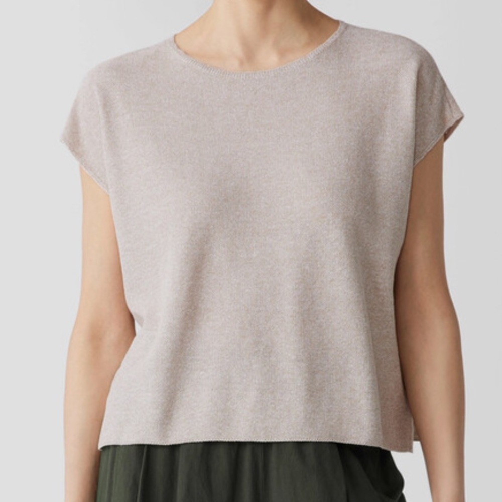 LIKE NEW Eileen Fisher Organic Linen Cotton Square Top in Wheat XS